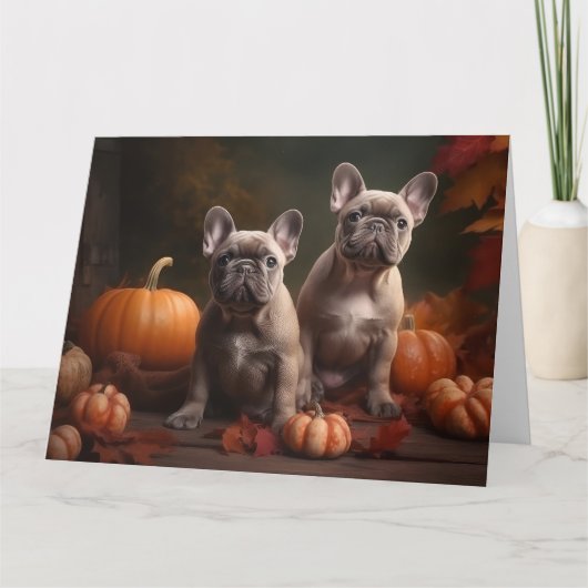 Franse Bulldog Puppy Herfstpracht Pompoen Kaart (Voorkant)