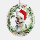 Franse Bulldog Puppy Holly krans Kerstmis Keramisch Ornament (Links)