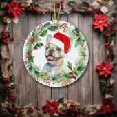 Franse Bulldog Puppy Holly krans Kerstmis Keramisch Ornament