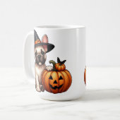 Franse Bulldog Puppy in Heks Pet met Pompoen Koffiemok (Voorkant links)