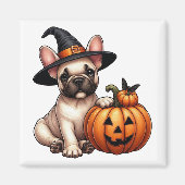 Franse Bulldog Puppy in Heks Pet met Pompoen Magneet (Voorkant)