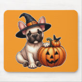 Franse Bulldog Puppy in Heks Pet met Pompoen Muismat (Voorkant)