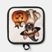 Franse Bulldog Puppy in Heks Pet met Pompoen Pannenlap (Voorkant)