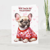 Franse Bulldog Puppy in Trui Valentijn Feestdagen Kaart (Voorkant)