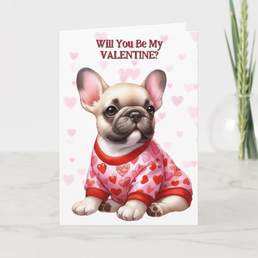 Franse Bulldog Puppy in Trui Valentijn Feestdagen Kaart (Voorkant)