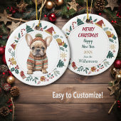 Franse Bulldog Puppy in Winter Sweater Kerstmis Keramisch Ornament