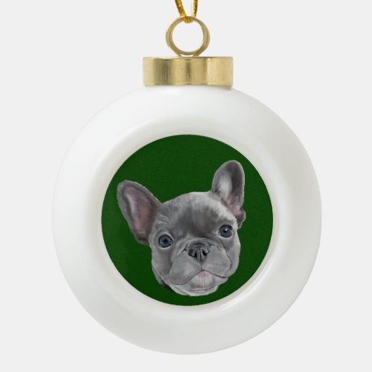 Franse bulldog Puppy Keramische Bal Ornament (Voorkant)