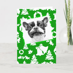 Franse Bulldog Puppy Kerstboom klokken krans Feestdagen Kaart