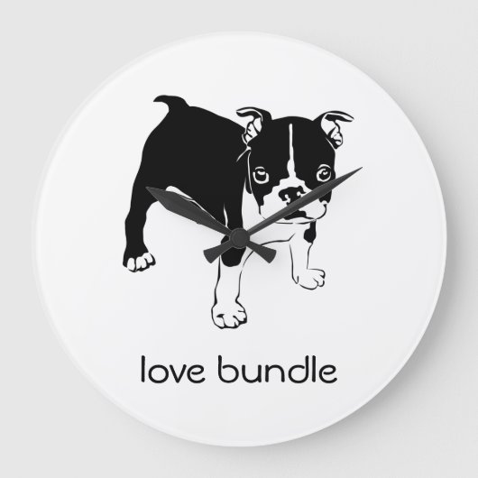 Franse Bulldog Puppy Love Bundle Clock Grote Klok (Voorkant)