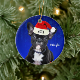 Franse Bulldog Puppy met Kerstmis met Kerstmis Keramisch Ornament