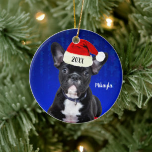 Franse Bulldog Puppy met Kerstmis met Kerstmis Keramisch Ornament