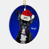 Franse Bulldog Puppy met Kerstmis met Kerstmis Keramisch Ornament (Rechts)