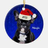 Franse Bulldog Puppy met Kerstmis met Kerstmis Keramisch Ornament (Voorkant)