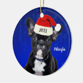 Franse Bulldog Puppy met Kerstmis met Kerstmis Keramisch Ornament (Links)