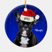 Franse Bulldog Puppy met Kerstmis met Kerstmis Keramisch Ornament (Achterkant)