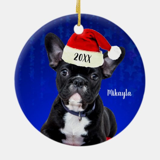 Franse Bulldog Puppy met Kerstmis met Kerstmis Keramisch Ornament (Achterkant)