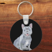 Franse Bulldog Puppy met witte bloemen Sleutelhanger (Achterkant)