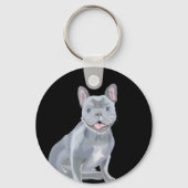 Franse Bulldog Puppy met witte bloemen Sleutelhanger (Achterkant)