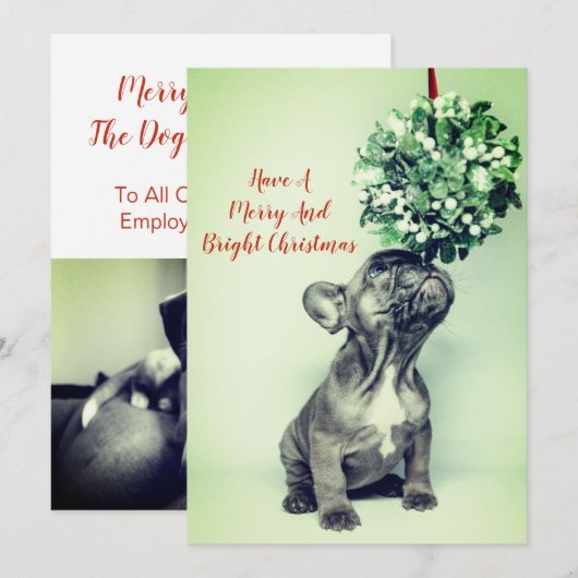 Franse Bulldog Puppy Mistletoe Merry Bright Feestdagenkaart (Voorkant / Achterkant)