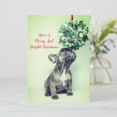 Franse Bulldog Puppy Mistletoe Merry Bright Feestdagenkaart (Staand voorkant)