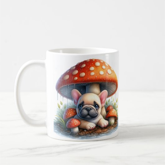 Franse Bulldog Puppy Onder Paddenstoelenparaplu Koffiemok (Links)
