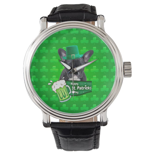 Franse Bulldog Puppy Pet St. Patrick Day Watch Horloge (Voorkant)