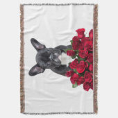 Franse Bulldog Puppy Rozen Bloemen Gooien Wit Deken (Voorkant Verticaal)