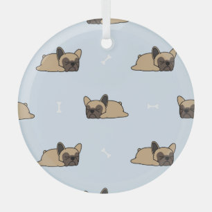 Franse bulldog puppy, schattig slaappatroon. glas ornament