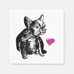 Franse Bulldog Puppy Sketch Cocktail Paper Napkins Servet