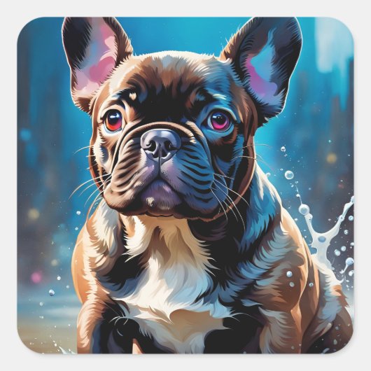 Franse bulldog Puppy Vierkante Sticker (Voorkant)