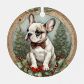 Franse Bulldog Puppy's Eerste Kerstmis Ornament (Achterkant)