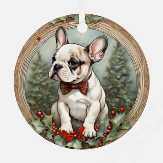 Franse Bulldog Puppy's Eerste Kerstmis Ornament (Achterkant)