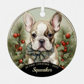Franse Bulldog Puppy's Eerste Kerstmis Ornament (Voorkant)