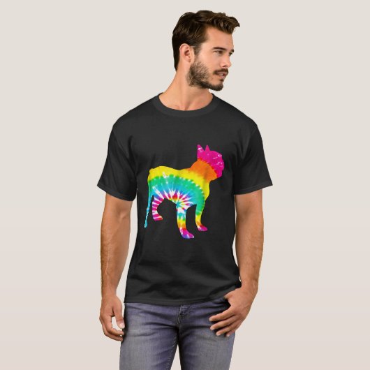 Franse Bulldog Rainbow Trippy Hippie Tie Dye T-shirt (Voorkant volledig)