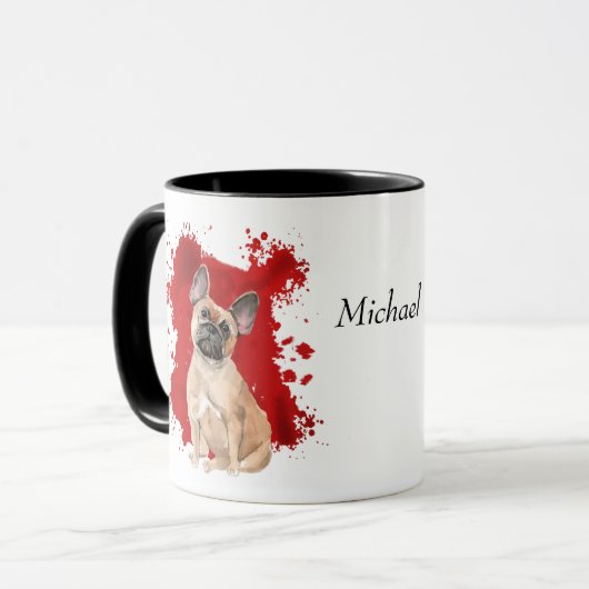 Franse Bulldog Red Abstracte achtergrond Mok (Voorkant links)