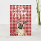 Franse Bulldog Red Plaid Kerstmis Feestdagen Kaart (Voorkant)