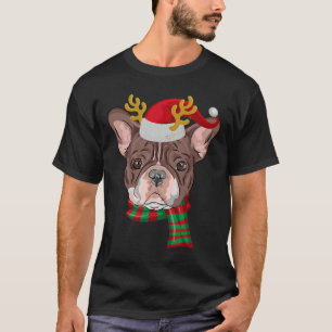 Franse Bulldog Reindeer Santa T-shirt