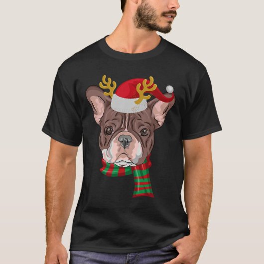 Franse Bulldog Reindeer Santa T-shirt (Voorkant)