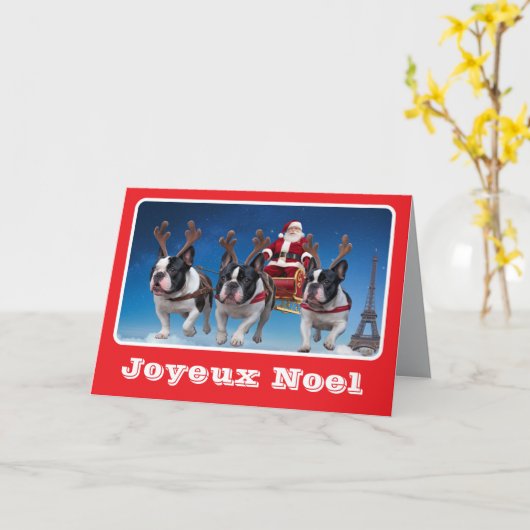 Franse Bulldog rendier gevouwen Wenskaart Kaart (Gele Bloem)