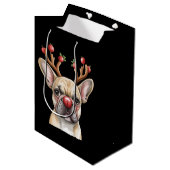 Franse Bulldog Rendier Hond Liefhebber Kerstmis Medium Cadeauzakje (Voorkant Gekanteld)