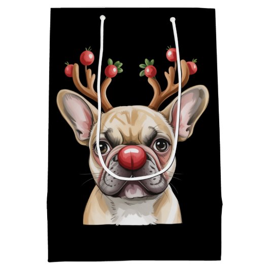 Franse Bulldog Rendier Hond Liefhebber Kerstmis Medium Cadeauzakje (Achterkant)
