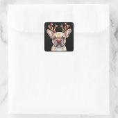Franse Bulldog Rendier Hond Liefhebber Kerstmis Xm Vierkante Sticker (Tas)