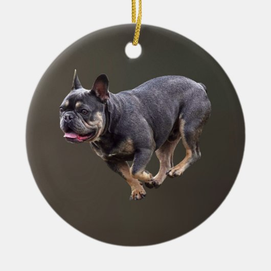 Franse Bulldog Rennend Keramisch Ornament (Voorkant)