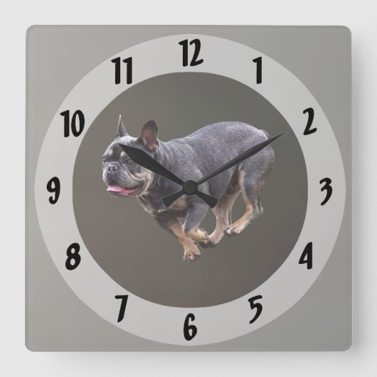 Franse Bulldog Rennend Vierkante Klok (Voorkant)