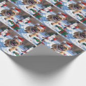 Franse Bulldog rent in de sneeuw met kerst Pet Cadeaupapier (Hoek)
