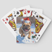 Franse Bulldog rent in de sneeuw met kerst Pet Pokerkaarten (Achterkant)