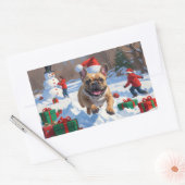 Franse Bulldog rent in de sneeuw met kerst Pet Rechthoekige Sticker (Envelop)