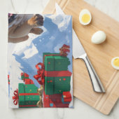 Franse Bulldog rent in de sneeuw met kerst Pet Theedoek (Quarter Fold)