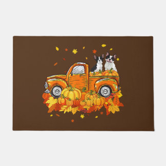 Franse bulldog Riding Truck Pumpkin Autumn Leaves Deurmat