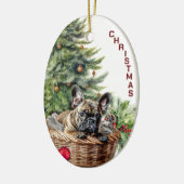 Franse Bulldog rieten mand kerst Keramisch Ornament (Links)